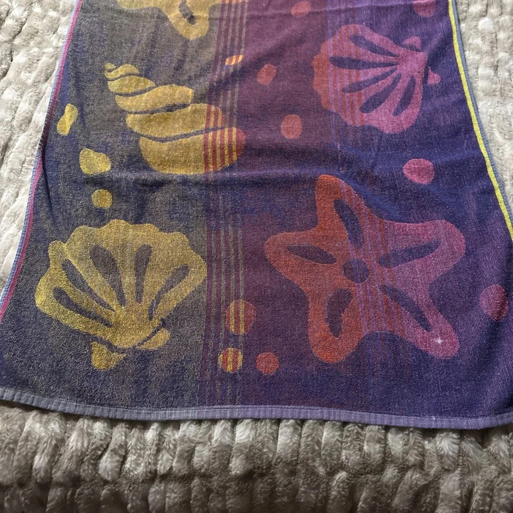 Vintage Y2K Beach Towel Retro Multi Color Pattern Shapes Funky Bath Reversible